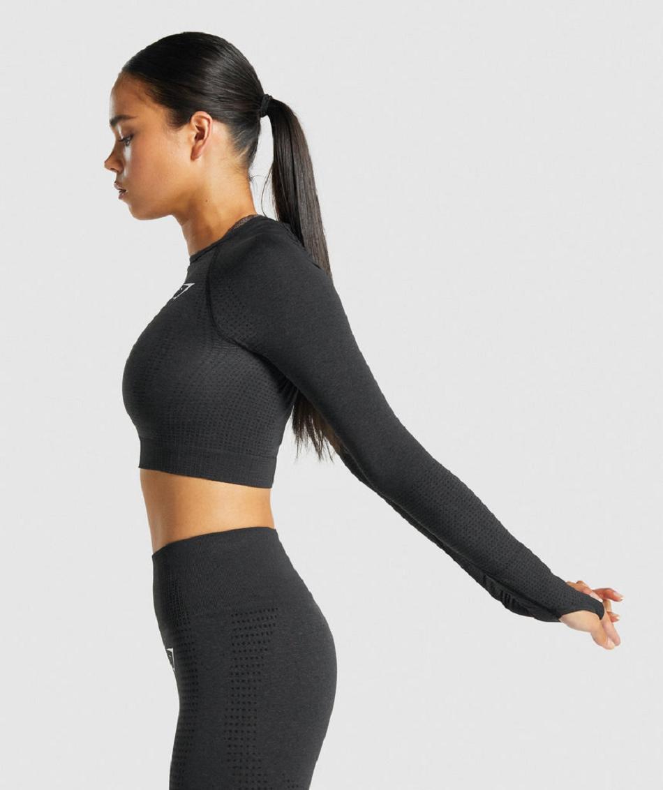 Przycięte Topy Damskie Gymshark Vital Seamless 2.0 Long Sleeve Czarne | PL 2615RVD